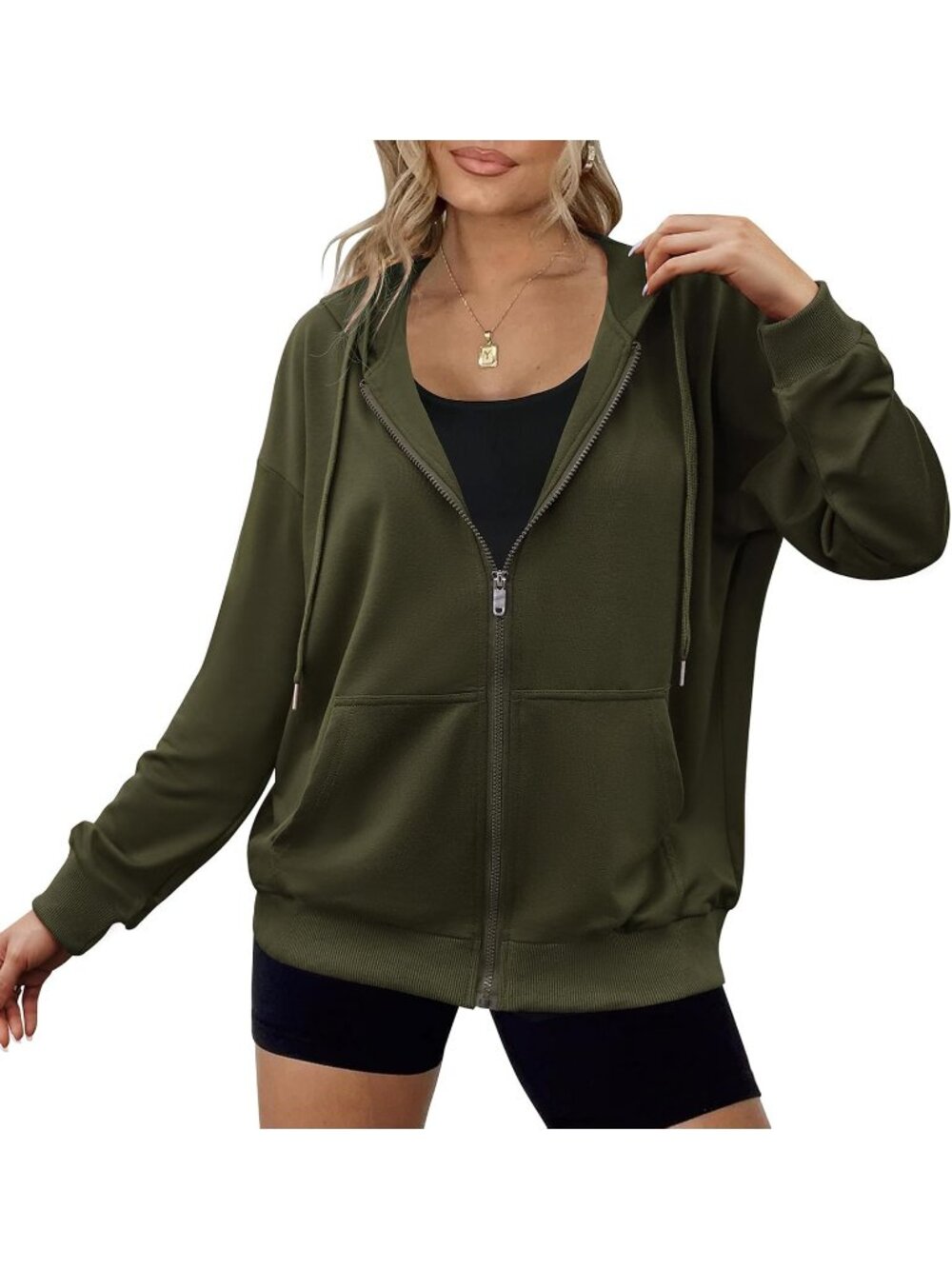 〽️Women's Green Oversized Hoodie Full Zip Lightweight Long Sleeve Casual Jacket - Picture 1 of 6